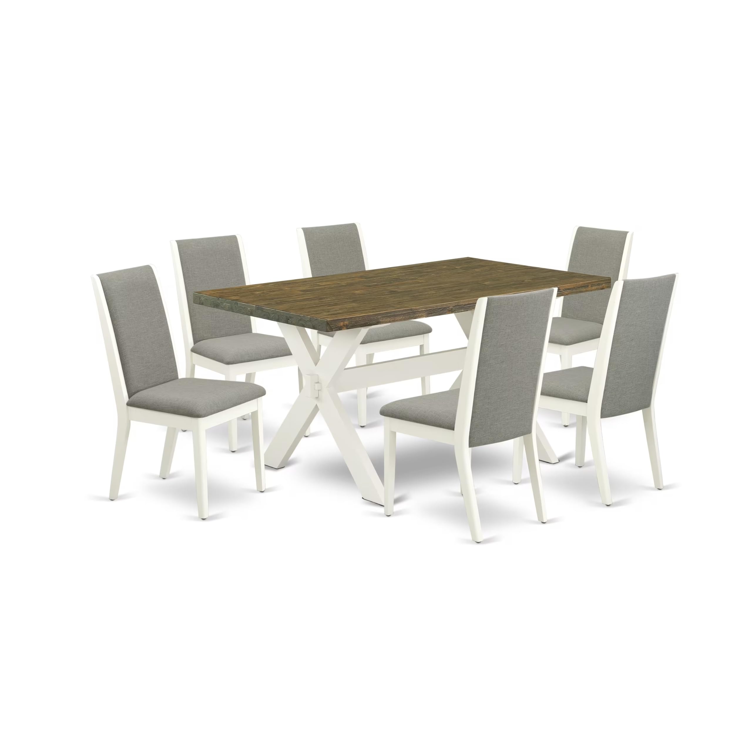 East West Furniture X076La206-7 7 Piece Dining Room Table Set Consist Of A Rectangle Kitchen Table With X-Legs And 6 Shitake Linen Fabric Parson Dining Chairs, 36X60 Inch, Multi-Color